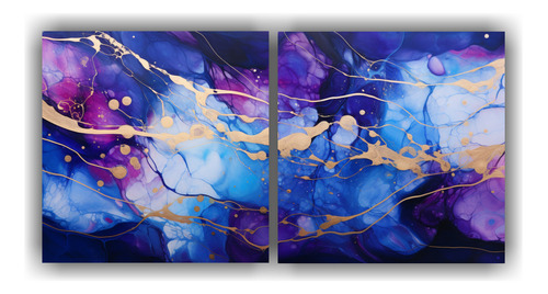 100x50cm Pintura De Mármol Azul Y Púrpura Sobre Fondo Azul