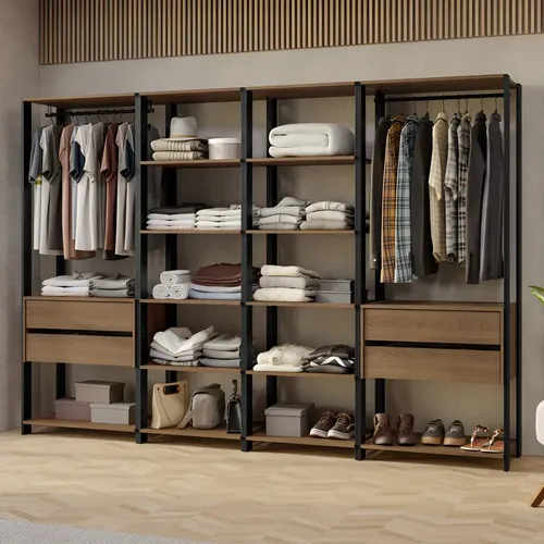 Guarda-roupa Closet Modulado Armário Quarto Valencia 258cm Madesa Rp 2 Cor Rustic/preto Mddr0400027k