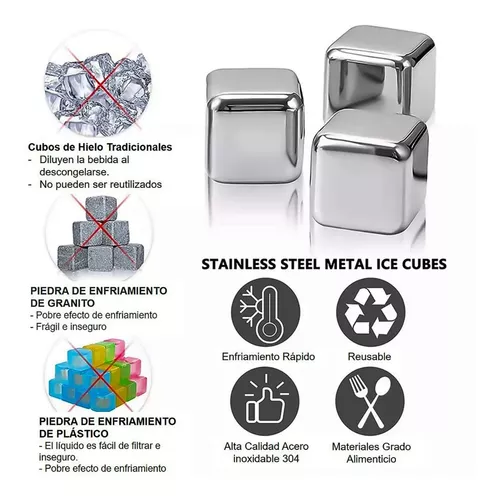 Set X 6 Cubos De Hielo Acero Inox Reutilizable + Estuche