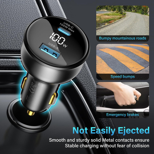 Topadre Cargador De Coche Usb C De 100 W Con Pantalla, Adapt