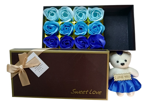 Oso Con Flores Eternas Azules Regalo Amor San Valentin