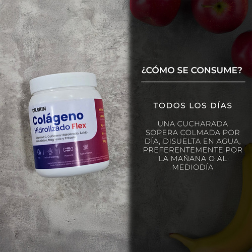 Colágeno Hidrolizado Flex Dr Skin 360g 30 Porciones Cuidá Tus Articulaciones, Fortalecé Tus Huesos Y Prevení Calambres! Magnesio Potasio Vitamina C Ácido Hialurónico Suplemento Articular