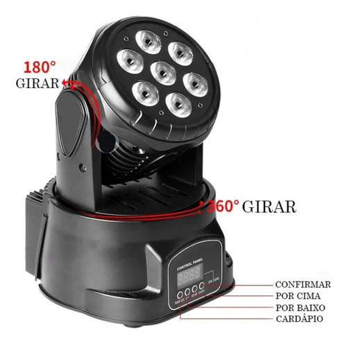 Mini Moving Head Light 7 Leds Rgbw Wash 100w Dmx Iluminação