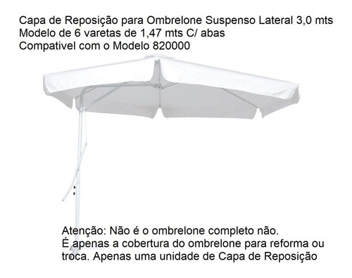 Capa De Reposição P Ombrelone Lateral 3,0m 6 Varetas C/abas