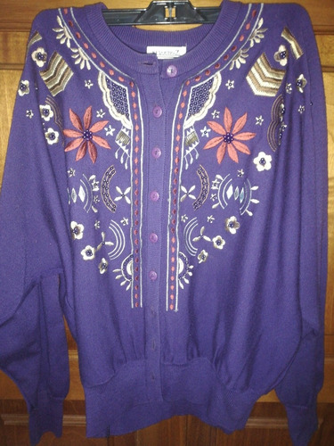 Sweter Dama Bordado Morado Talla M