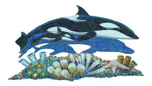 Figura Mosaico Orca Con Bebe De 1.50 Mts. Para Alberca