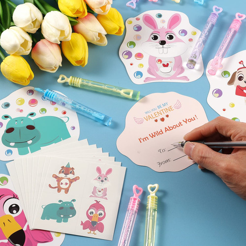 Cartas San Valentín Niños 32 Varitas Burbujas 32 Cartas Sa Color