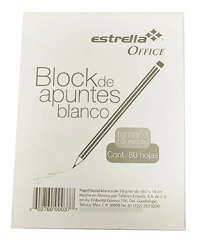 Block Nota Estrella 80h Blanco 1/2 Engomado 1pzs