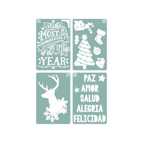 Kit 4u Stencil Decorativo 20x30cm. Navidad