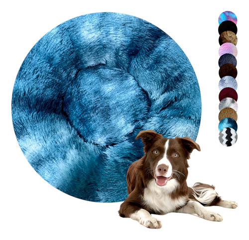 ANTIESTRÉS Pet King PK Cama antiestrés cama tipo dona cama de peluche cama suave para perro gato color petróleo - blanco tamaño grande