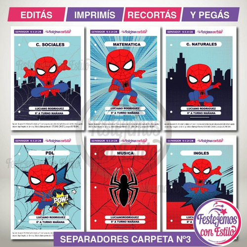 Kit Imprimible Separadores Y Caratulas Escolares Spiderman