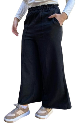 Pantalon Culotte Rustico De Algodon Negro Talle 3 (m Aprox)