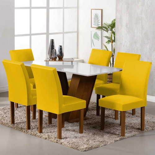 Kit Capa De Cadeira De Jantar 10 Lugares Super Resistentes Cor Amarelo Desenho do tecido Lisa