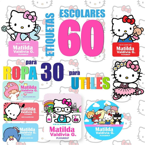 Etiquetas Para Marcar Ropa Y Utiles Escolares Hello Kitty