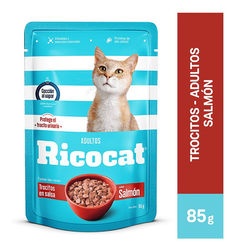 Ricocat Pouch Trocitos Salmón Adultos 85 Gr