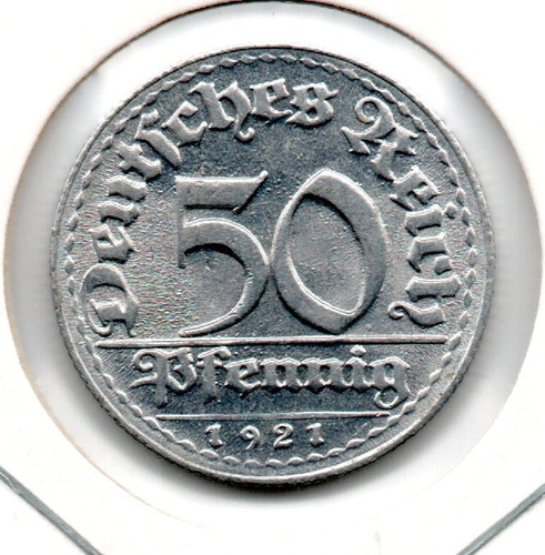Alemania Weimar Moneda 50 Pfennig 1921 D Km#27