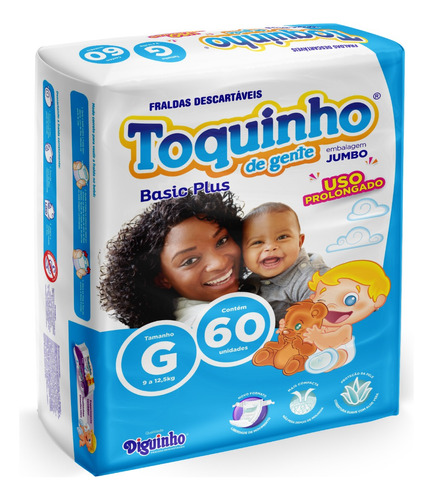 Fralda Toquinho De Gente Basic Plus Tamanho  G  Com 60 Unid.