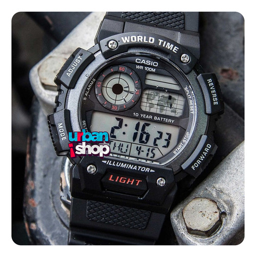 Reloj Casio Caballero Ae 1400wh 1a Negro Cronometro Alarma