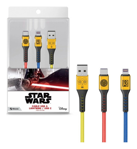 Cable 2 En 1 Usb A Lightning Y Usb C Edición Star Wars De 1m Color Amarillo