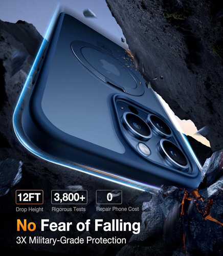 Funda Para Iphone 15 Pro Max Con Magsafe Soporte + Lente Cam Azul Magsafe Con Vidrio Camara