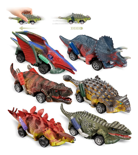 Juguetes De Dinosaurio 6 Carritos Coches Pull-back Tracción