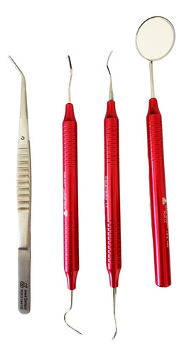 Kit Clínico Odontológico Colorido C/ 4 Peças Cor Vermelha