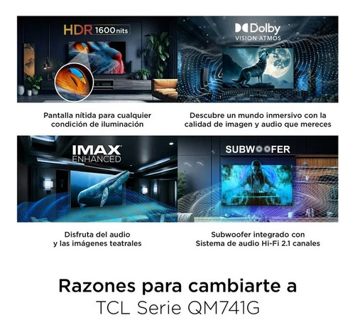 Pantalla 65 Tcl Qd-mini Led 4k Hdr Google Tv Mod 65qm741g
