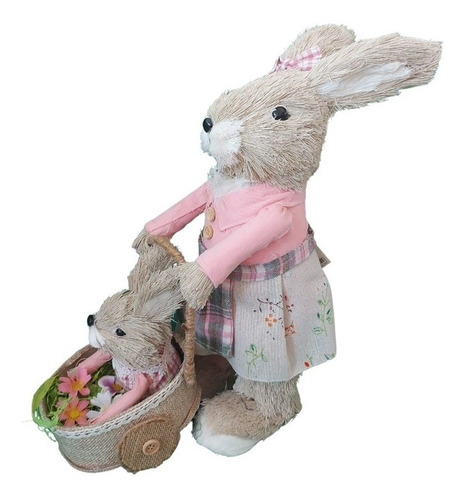 Decoração De Páscoa Coelho Fêmea Com Bebê Coelho 35 Cm D&a