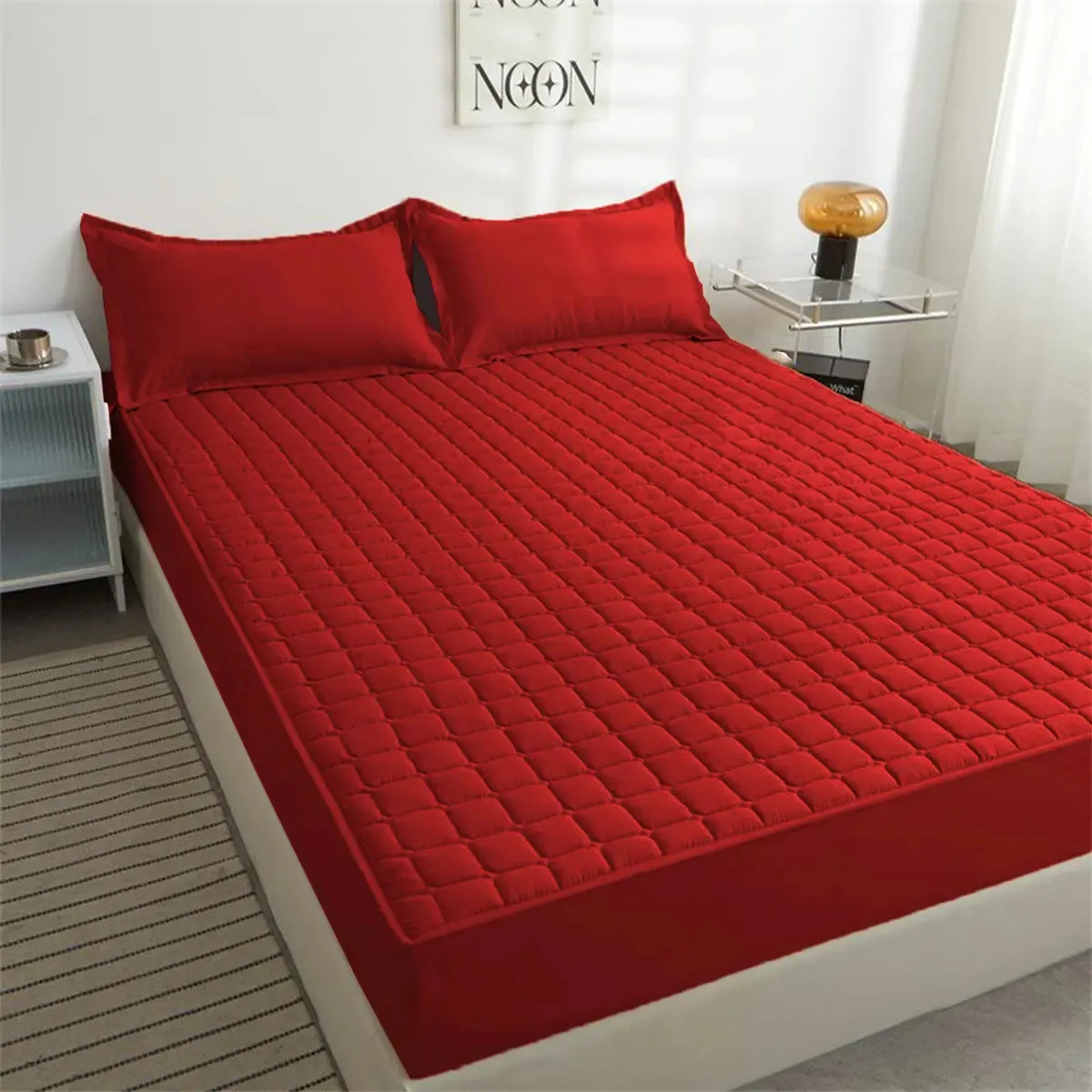 Capa Protetora Colchão Box Solteiro Matelado Impermeável Vermelho Liso Solteiro