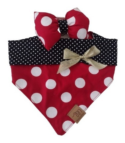 Imagem 1 de 5 de Kit Bandana Pet Dupla Face + Laço Minie