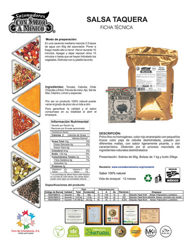 Salsa Taquera Deshidratada En Polvo 60g 100% Natural