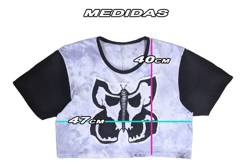 Imagen 5 de 5 de Remera Croptop Butterfly Effect Calavera Skull Parche Acid