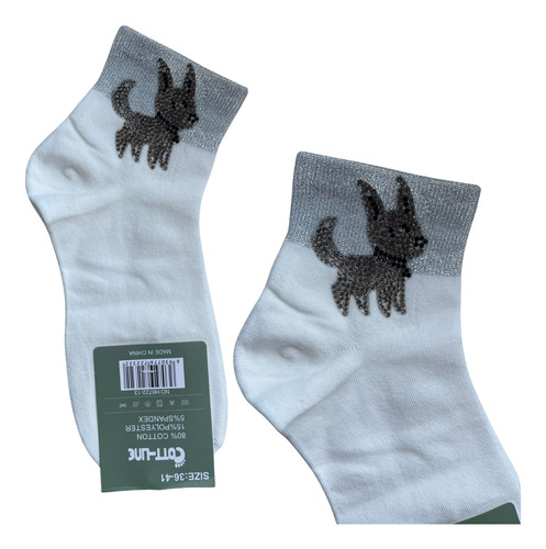 6 Pares De Calcetines Tines Diseño Único Moda Con Piedras Perrito 36-41