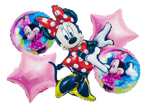 Bouquet Globos Kit Minnie Mouse Traje Rojo Rosado Niña 