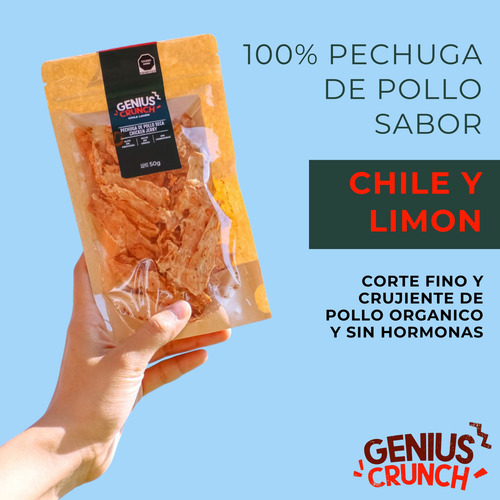 Genius Crunch Snack Carne Seca Pollo Chile Limón 4pz De 20g