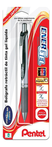 Bolígrafo Tinta Gel Energel Deluxe Rtx Bl77bp 0.7 Mm 1 Pza Tinta Negro Exterior Plateado