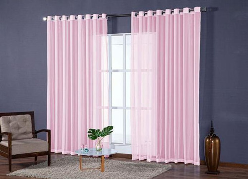 Cortina Para Sala Em Tecido Voal Liso Rose 4,00x2,50