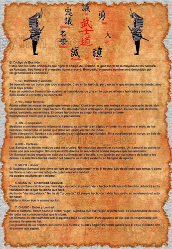 Póster Pergamino Código Samurai Bushido 7 Virtudes