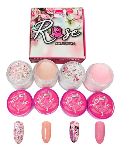 Coleccion De 4 Acrilicos Rose Uñas Fantasy Nails 