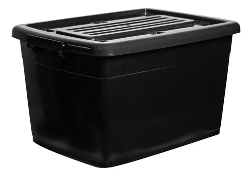 Comprar Caja Organizador Contenedor 70 Litros Plástico Trabas Ruedas Negro Lisa en Argentina