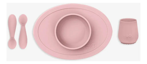 Set Primeros Alimentos Ezpz Incluye Cucharas Vaso Y Plato Rosa Claro Bebé 6m+ Silicona Antiderrapante