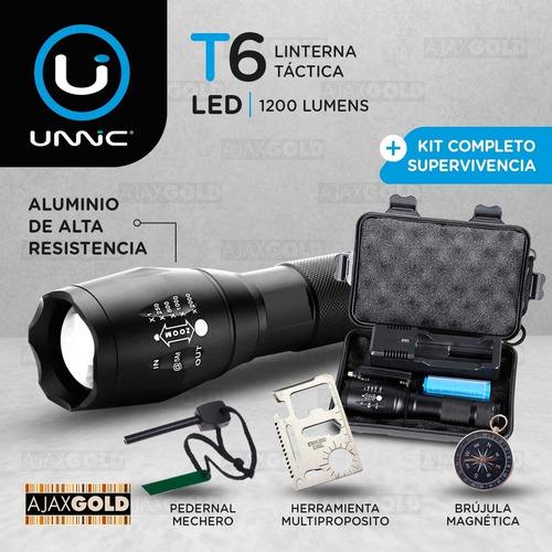 Linterna Led Tactica Bateria Recargable T6 12000 Lumens + Pilas + Funda