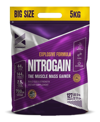 Suplemento en polvo Xtrenght  Nitrogain carbohidratos sabor vainilla en bolsa de 5kg