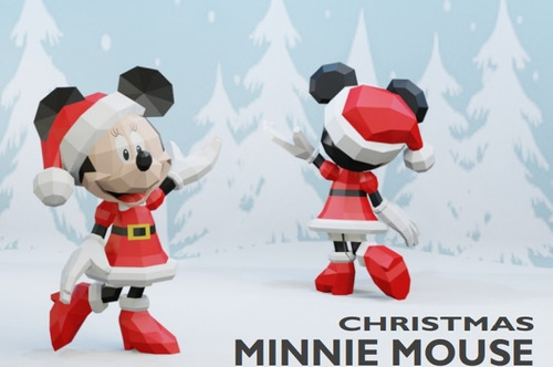 Minnie Navidad Papercraft Lowpoly Plantillas Para Armar 