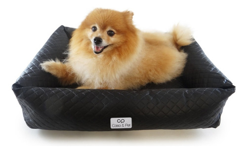 Cama Caminha De Cachorro Pequena Courino Couro 50x40 Cor Preto