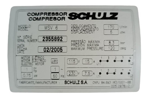 Compresor Odontologico De 1hp Marca Schulz (Usado)