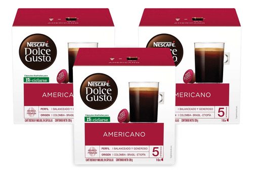 Capsulas Dolce Gusto Promo Pack X3 Cajas Cafe Americano X16