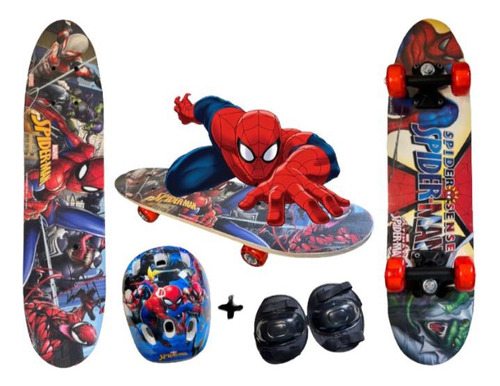 Skate Infantil Menino Spiderman Com Kit Proteção Homem Aranh