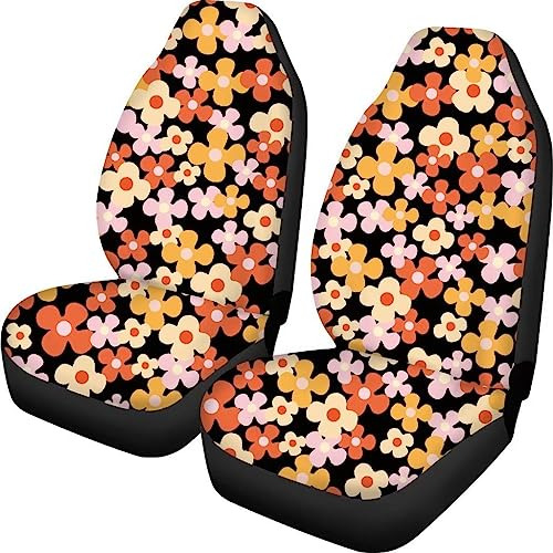 Fkelyi Hippie Flower Print Car Front Seat Covers Soft Flexib