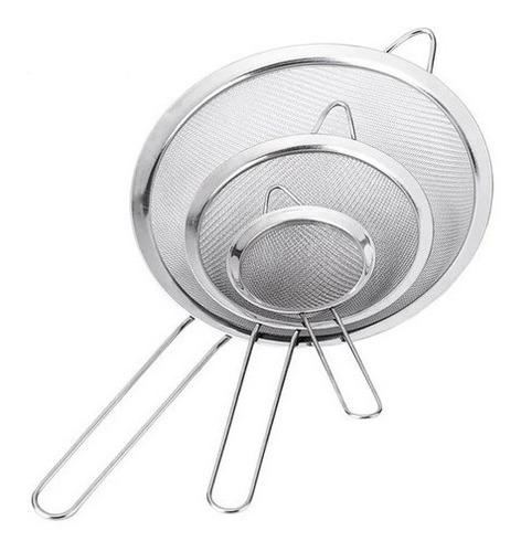 Kit 3 Peneiras Aço Inox Utensílio De Cozinha Polvilhar Coar